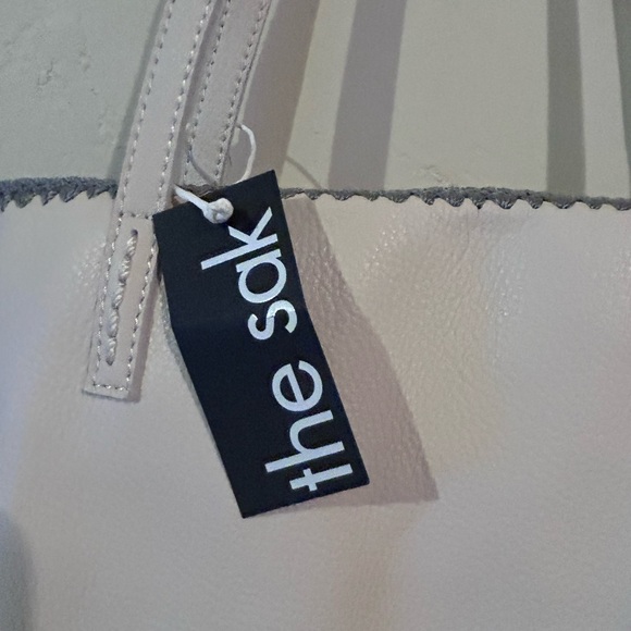 The Sak Faye Large Genuine Leather Tote Stone With Multicolored Crochet Stripes - Picture 6 of 13